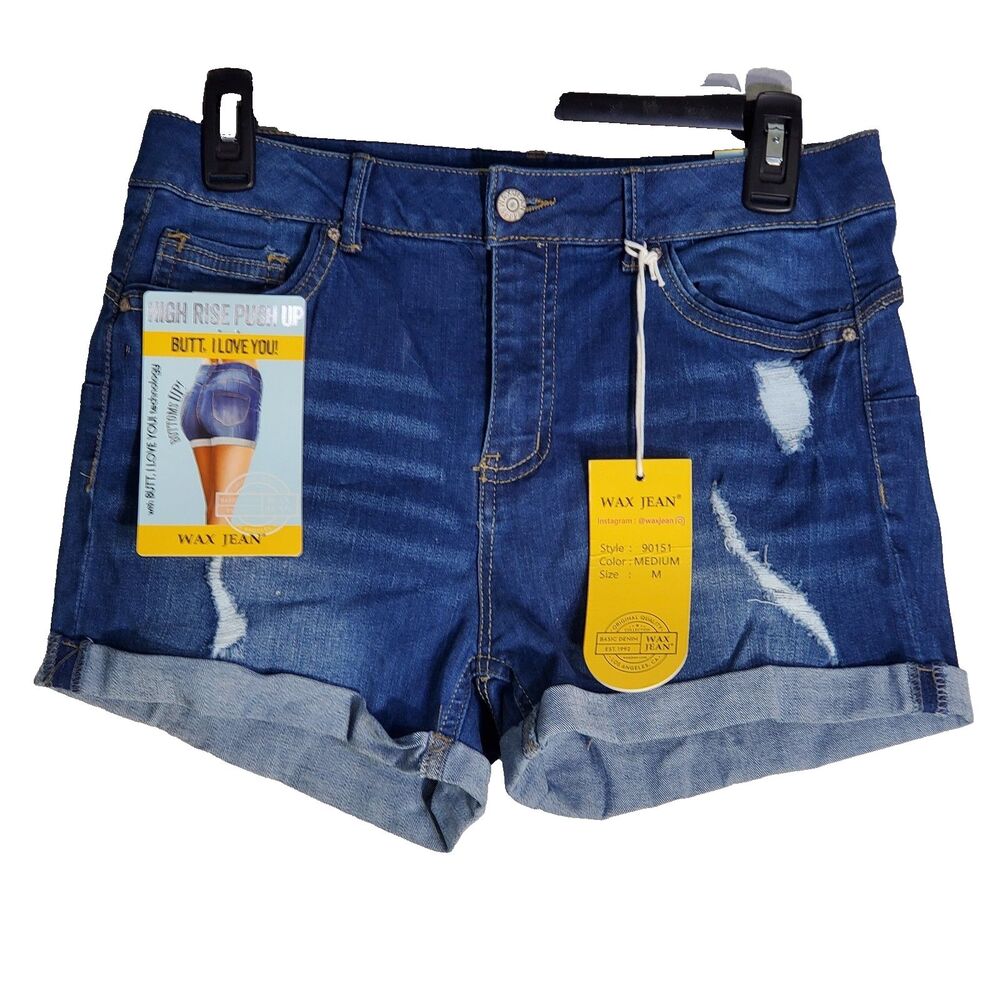 NWT Brand New Denim Blue Jean Wax High Rise Shorts Juniors Med. BUTT I LOVE YOU